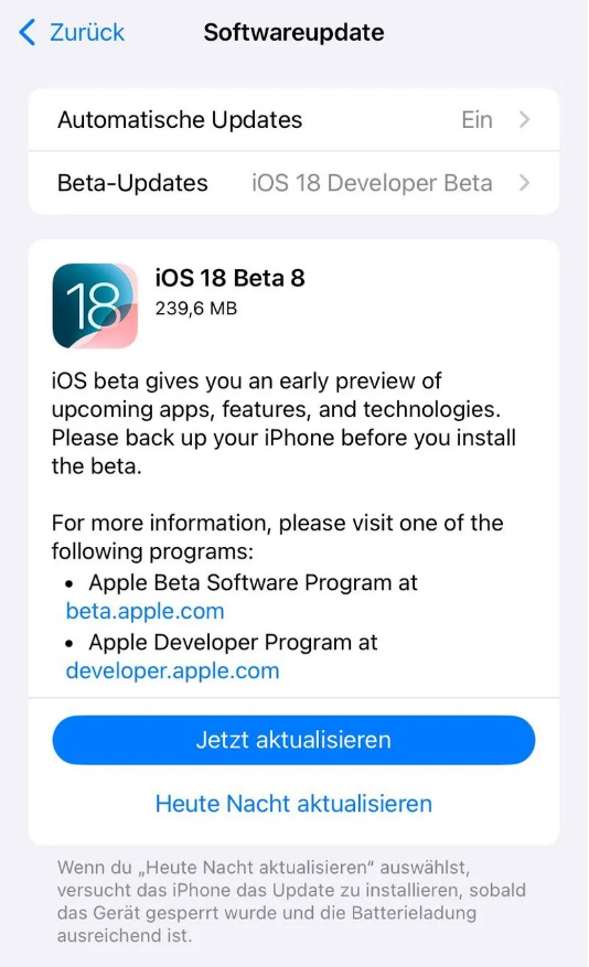 江阳苹果手机维修分享苹果 iOS / iPadOS 18 开发者预览版 Beta 8 发布 